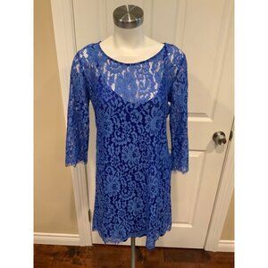 HD in Paris Anthropologie Bright Blue Lace Mini Dress, Size M